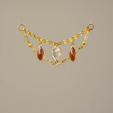 14K GOLD GARNET AND WHITE TOPAZ DOUBLE EAR CHAIN