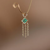 14K GOLD PRINCESS CUT GEMSTONE WITH CHAIN TASSEL HOOP CHARM