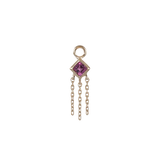 14K GOLD PRINCESS CUT GEMSTONE WITH CHAIN TASSEL HOOP CHARM