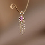 14K GOLD PRINCESS CUT GEMSTONE WITH CHAIN TASSEL HOOP CHARM