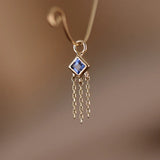 14K GOLD PRINCESS CUT GEMSTONE WITH CHAIN TASSEL HOOP CHARM