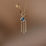 14K GOLD PRINCESS CUT GEMSTONE WITH CHAIN TASSEL HOOP CHARM