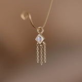14K GOLD PRINCESS CUT GEMSTONE WITH CHAIN TASSEL HOOP CHARM