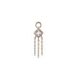 14K GOLD PRINCESS CUT GEMSTONE WITH CHAIN TASSEL HOOP CHARM