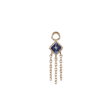 14K GOLD PRINCESS CUT GEMSTONE WITH CHAIN TASSEL HOOP CHARM