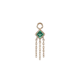 14K GOLD PRINCESS CUT GEMSTONE WITH CHAIN TASSEL HOOP CHARM