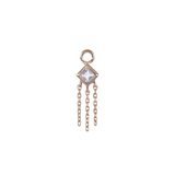 14K GOLD PRINCESS CUT GEMSTONE WITH CHAIN TASSEL HOOP CHARM