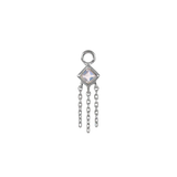 14K GOLD PRINCESS CUT GEMSTONE WITH CHAIN TASSEL HOOP CHARM