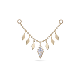 14k GOLD RHOMBUS TILE CHAIN - RAINBOW MOONSTONE 32mm