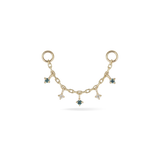14k GOLD TINY WHITE AND BLUE DIAMOND CHARM CHAIN