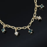 14k GOLD TINY WHITE AND BLUE DIAMOND CHARM CHAIN