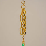 14k GOLD TRIPLE CHAIN CHARM - EMERALD BAGUETTE