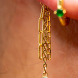 14k GOLD TRIPLE CHAIN CHARM - EMERALD BAGUETTE