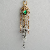 14k GOLD MIXED METAL - 8 CHAIN - PRINCESS CUT EMERALD CHARM