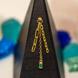 14k GOLD TRIPLE CHAIN CHARM - EMERALD BAGUETTE