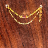 14k GOLD DOUBLE EAR CHAIN - PINK TOURMALINE BAGUETTE