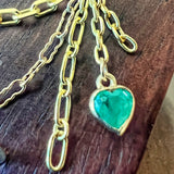 14k GOLD DOUBLE EAR CHAIN - EMERALD HEART CHARM