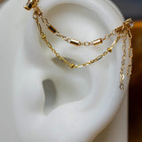 14k GOLD DOUBLE EAR CHAIN - CYLINDER AND BEADED CHAINS - CRINKLE AND MICRO HEART CHAIN ACCENTS