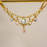 14K GOLD SKY BLUE TOPAZ - WHITE SAPPHIRE - TANZANITE - PINK SAPPHIRE DOUBLE EAR CHAIN