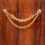 14k GOLD DOUBLE EAR CHAIN - 7 GEM CRESCENT CLUSTER -DIAMONDS