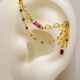 14K GOLD DOUBLE CHAIN - HEART AND TILES - RUBY BAGUETTES