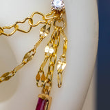 14K GOLD DOUBLE CHAIN - HEART AND TILES - RUBY BAGUETTES