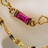 14K GOLD DOUBLE CHAIN - HEART AND TILES - RUBY BAGUETTES