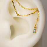 14k GOLD DOUBLE EARCHAIN - AQUAMARINE BAGUETTE CHARM