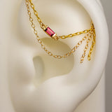 14k GOLD DOUBLE EAR CHAIN - PINK TOURMALINE BAGUETTE