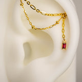 14k GOLD DOUBLE EAR CHAIN - RUBY CHARM