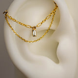 14k GOLD DOUBLE EAR CHAIN - AQUAMARINE BAGUETTE