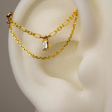 14k GOLD DOUBLE EAR CHAIN - AQUAMARINE BAGUETTE
