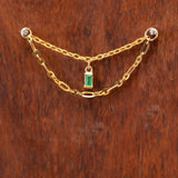 14k GOLD DOUBLE EAR CHAIN - EMERALD BAGUETTE