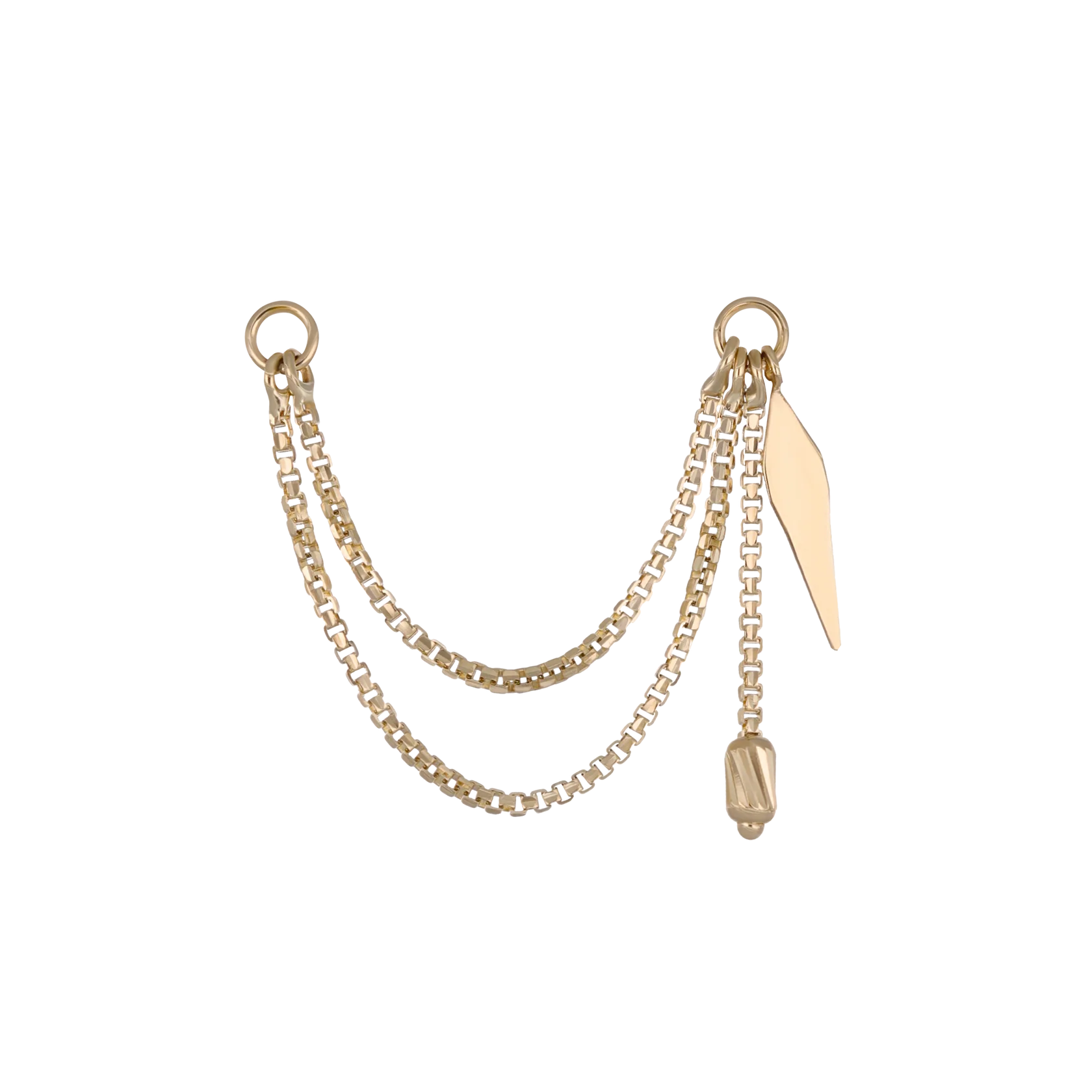 14k GOLD BRILLCUT SPIKE CHARM DOUBKE CHAIN