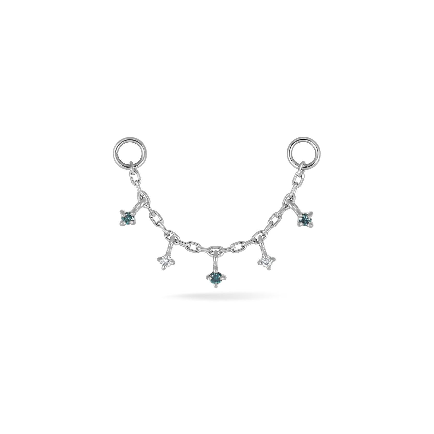 14k GOLD TINY WHITE AND BLUE DIAMOND CHARM CHAIN