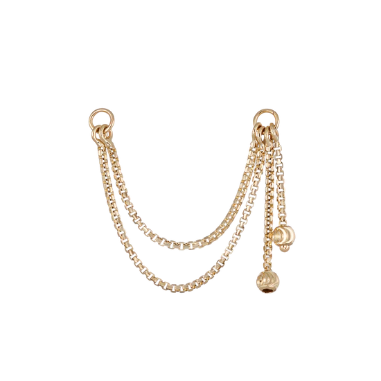 14k GOLD BRILLCUT BEADED CHARM DOUBLE CHAIN