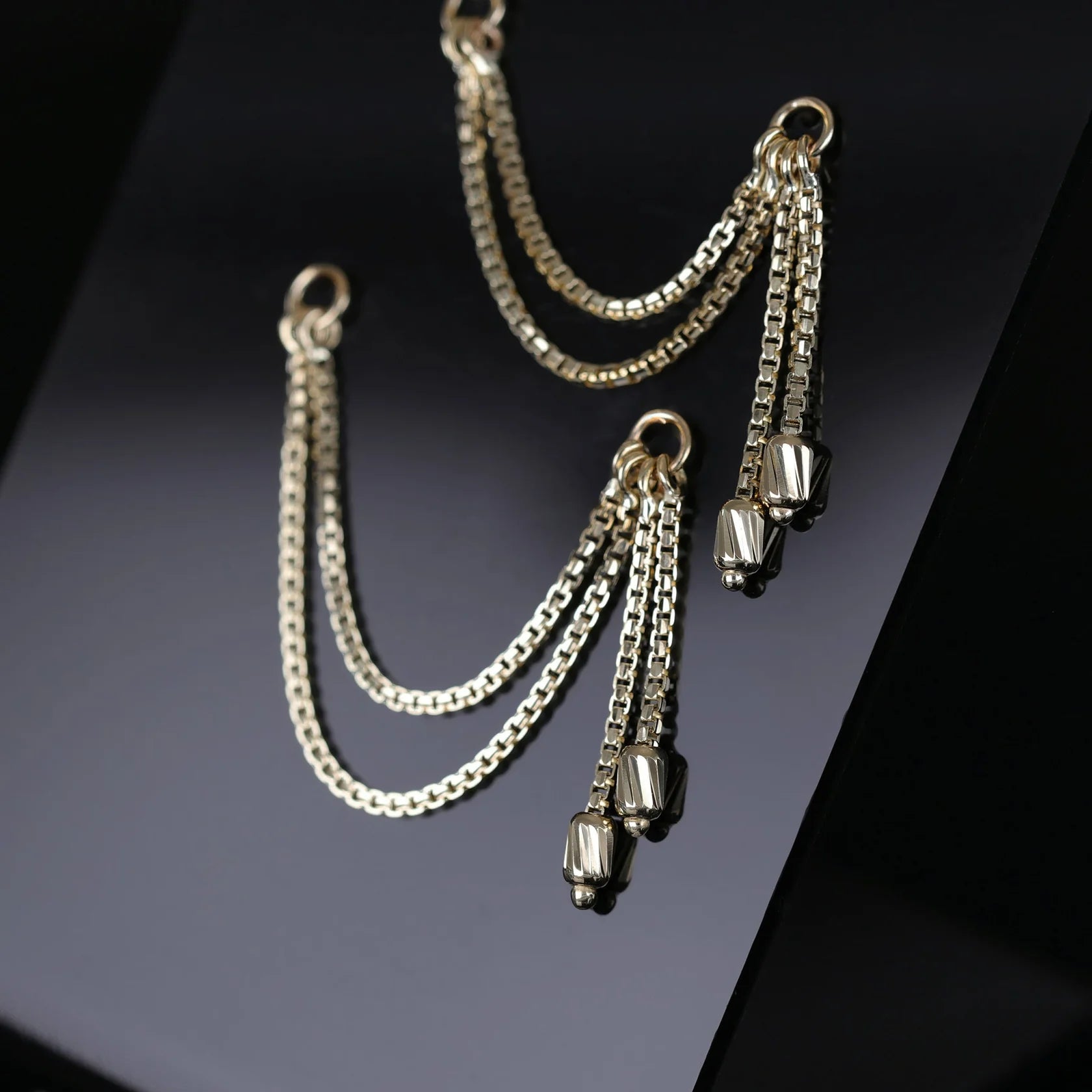 14k DIAMOND BOX BARREL DOUBLE CHAIN