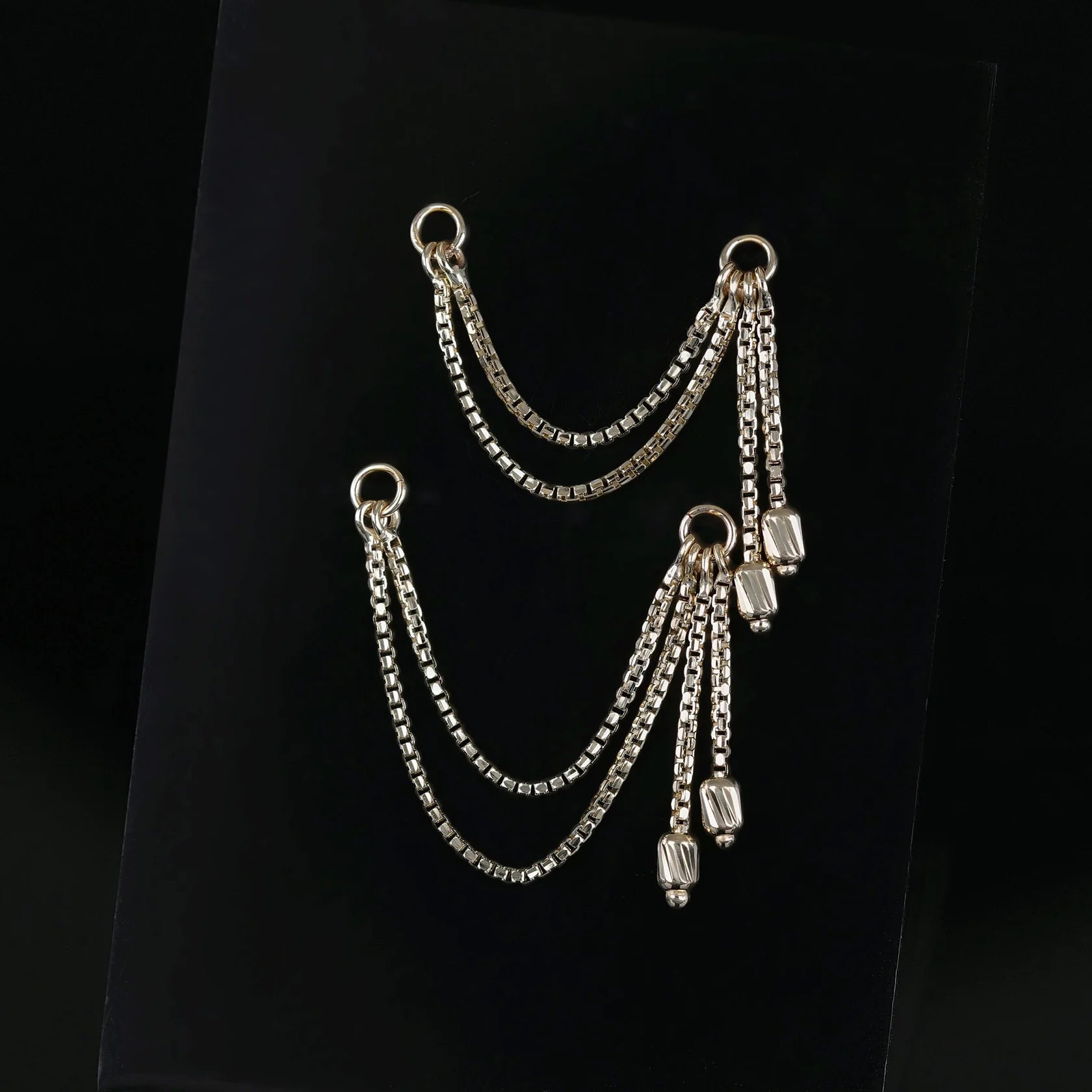14k DIAMOND BOX BARREL DOUBLE CHAIN