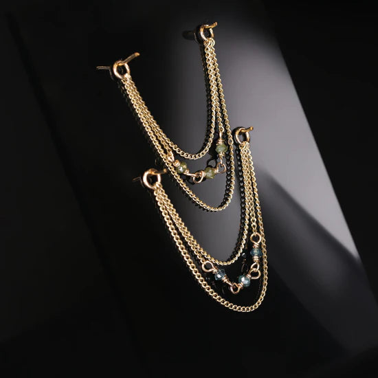 14k GOLD NATURAL DIAMOND BEAD TRIPLE CURB CHAIN
