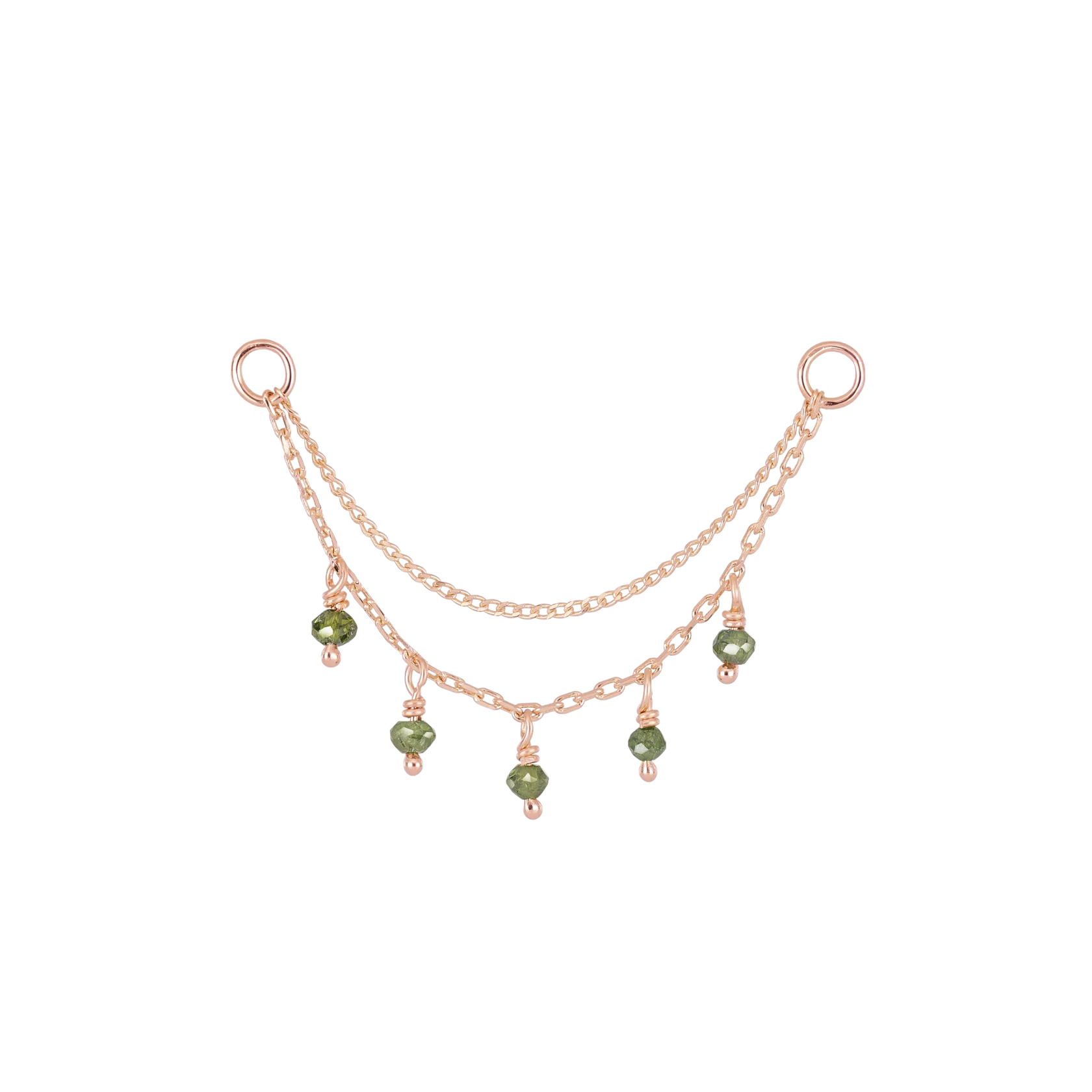 14k GOLD GREEN DIAMOND BEAD DOUBLE CHAIN