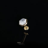 14K 14k GOLD HONEYCOMB GEMSTONE THREADLESS END • GREY MOONSTONE