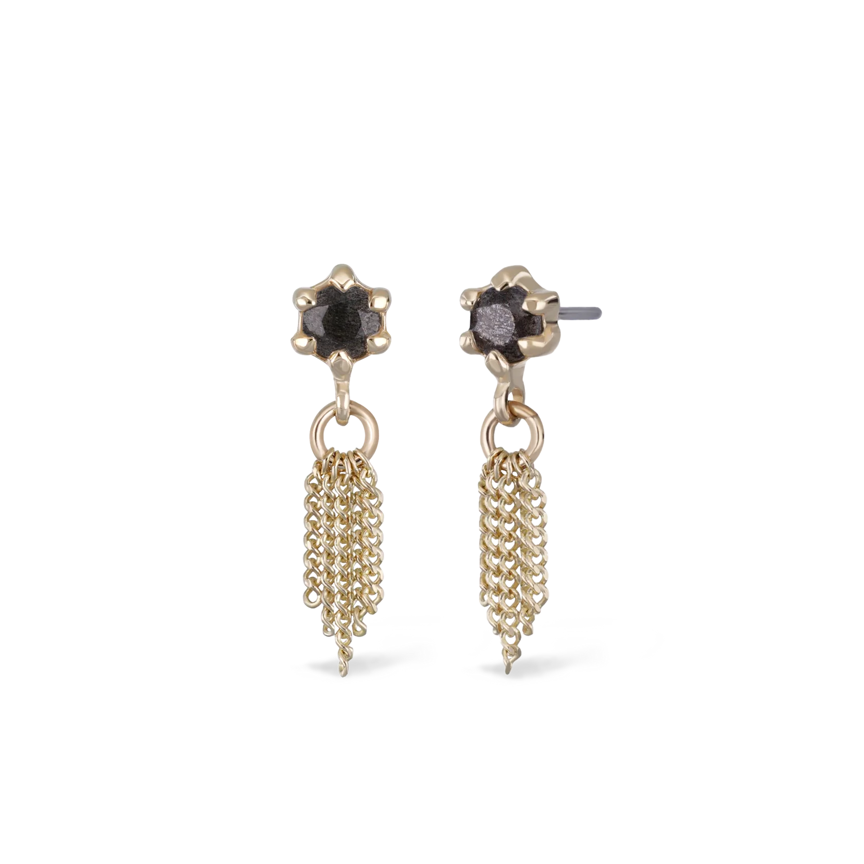 14k GOLD FACETED 6 PRONG 5CHAIN TASSEL GEM END