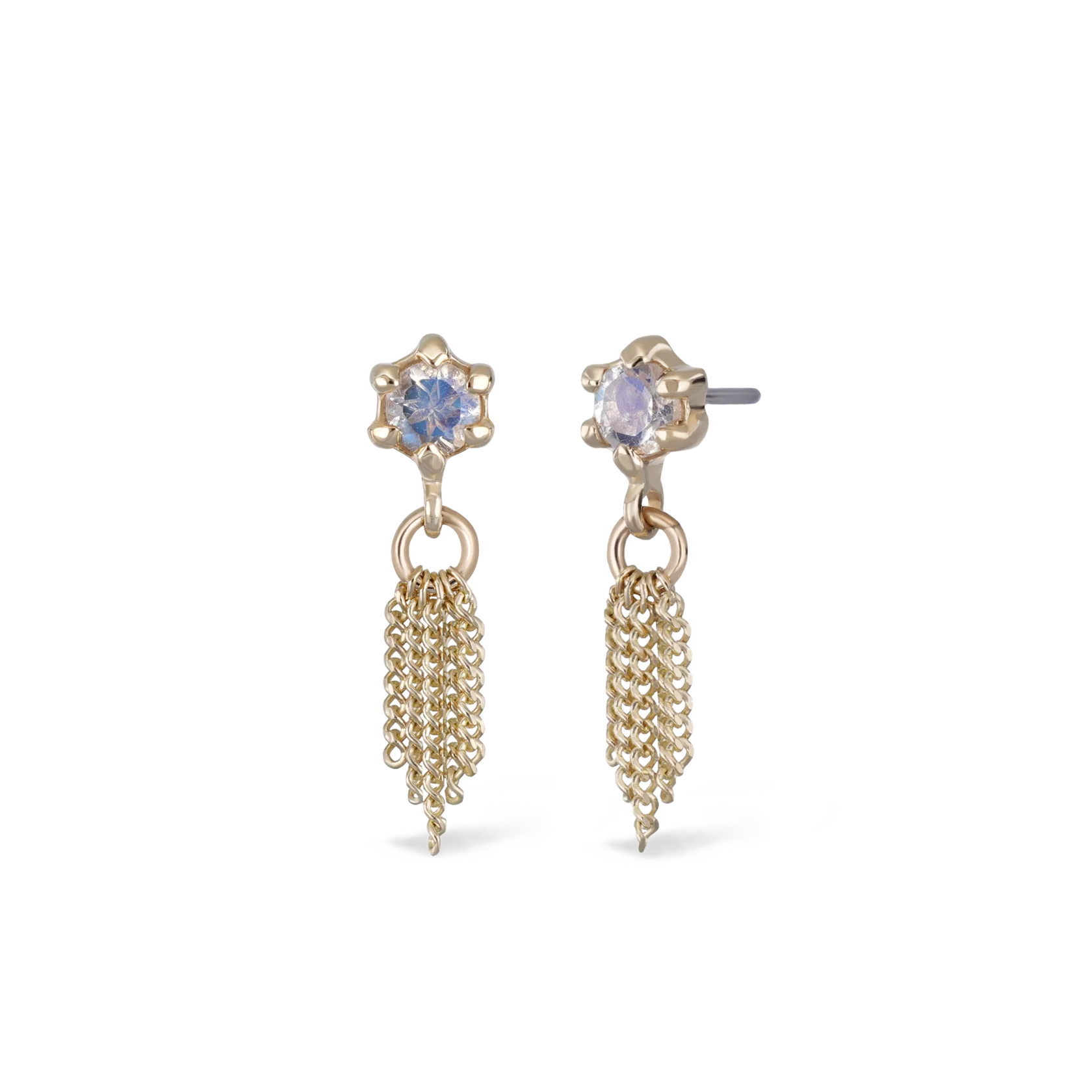 14k GOLD FACETED 6 PRONG 5CHAIN TASSEL GEM END