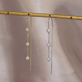 14K GOLD BEZEL CZ THREADER EARRINGS