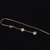 14K GOLD BEZEL CZ THREADER EARRINGS