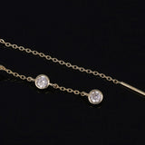14K GOLD BEZEL CZ THREADER EARRINGS