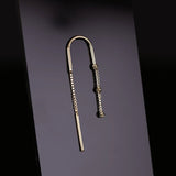 14k GOLD DIAMOND BOX BEADED DANGLE U THREADER EARRING