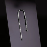 14k GOLD DIAMOND BOX BEADED DANGLE U THREADER EARRING
