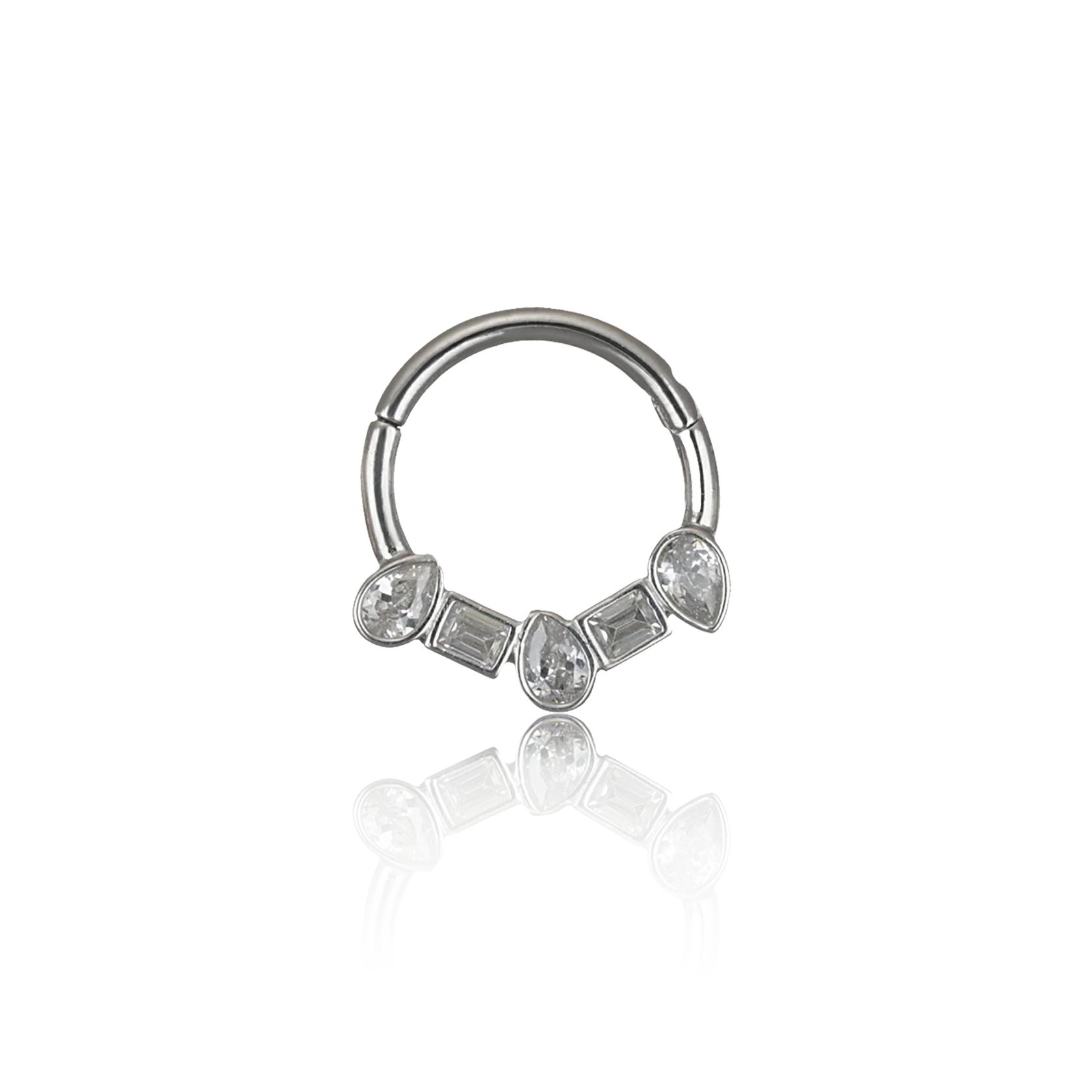 14k GOLD SQUARE & PEAR CZ CLICKER RING