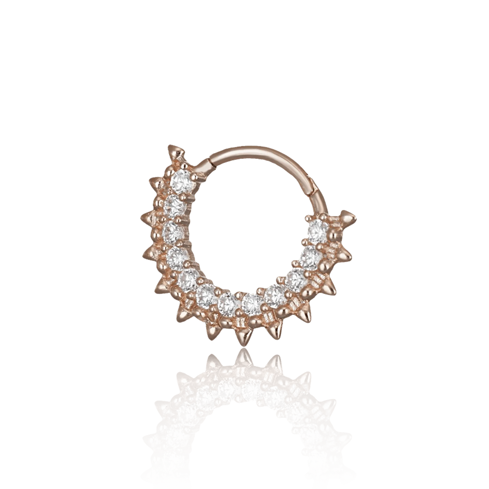 14K GOLD PAVE CZ GEM SPIKE CLICKER RING 16G - 8mm
